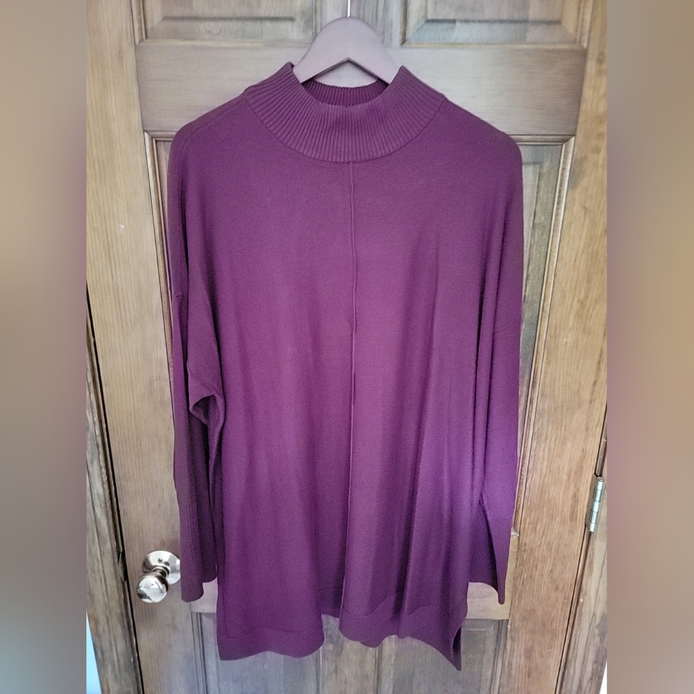 NWT Anne Klein Mock Neck Sweater Size XXL Button Detail Sleeve Chianti Burgundy